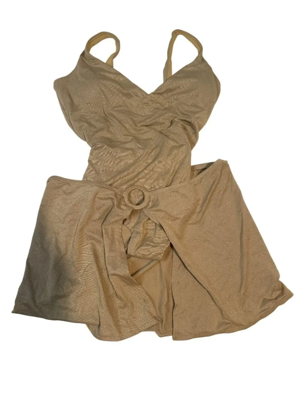 NWT Aqua One Piece Metallic Gold Swimsuit and Skirt Size Large $166 [jb] - Picture 2 of 9